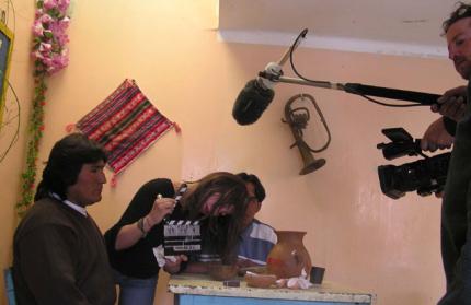 Grabando una escena de Evo Pueblo