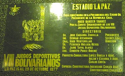 Placa Conmemorativa en el Estadio de La Paz