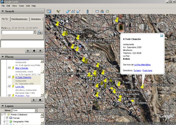 Restaurantes de La Paz en Google Earth