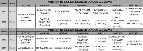 Programa muestra de cine latinoamericano2012